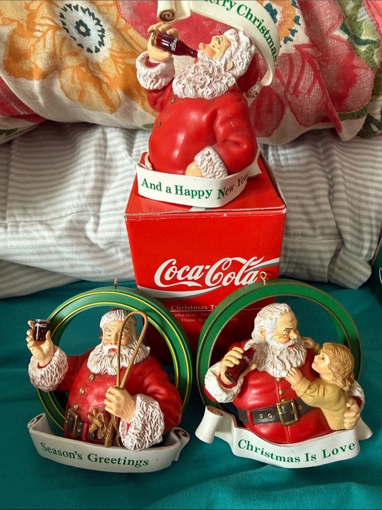Coka-Cola Other - 1990 Coca Cola Red Santa Holiday Ornaments - Set of 3 -4” each